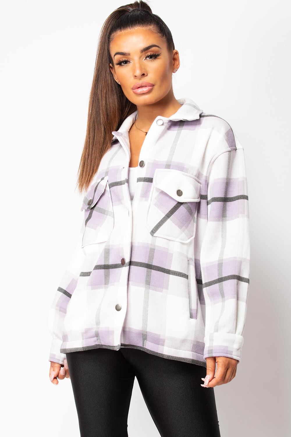 Purple Check Shacket Oversized Shirt