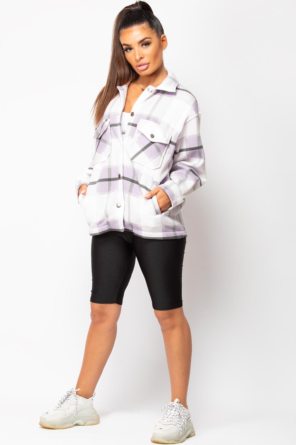 Purple Check Shacket Oversized Shirt