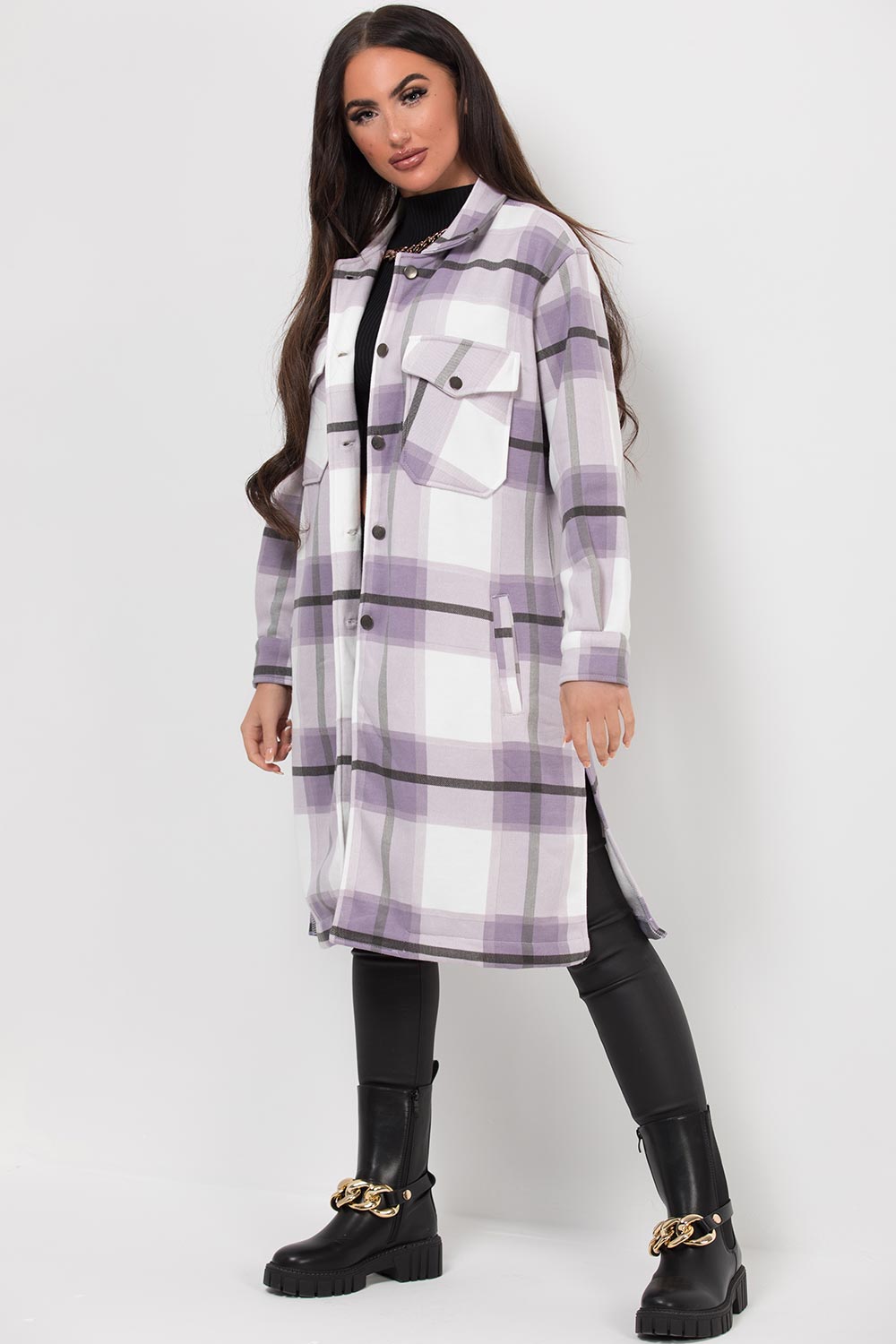 purple check shacket womens