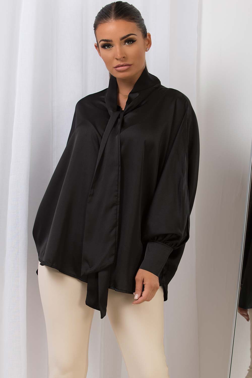 black long sleeve pussy bot blouse