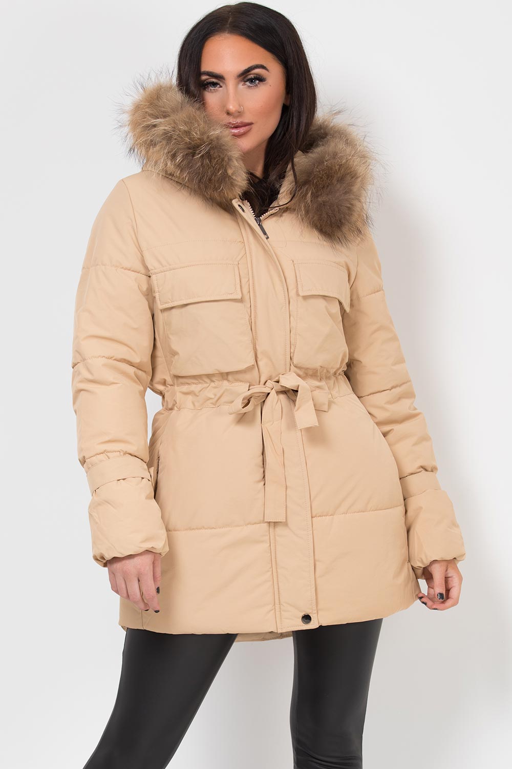 womens raccoon fur hood coat uk