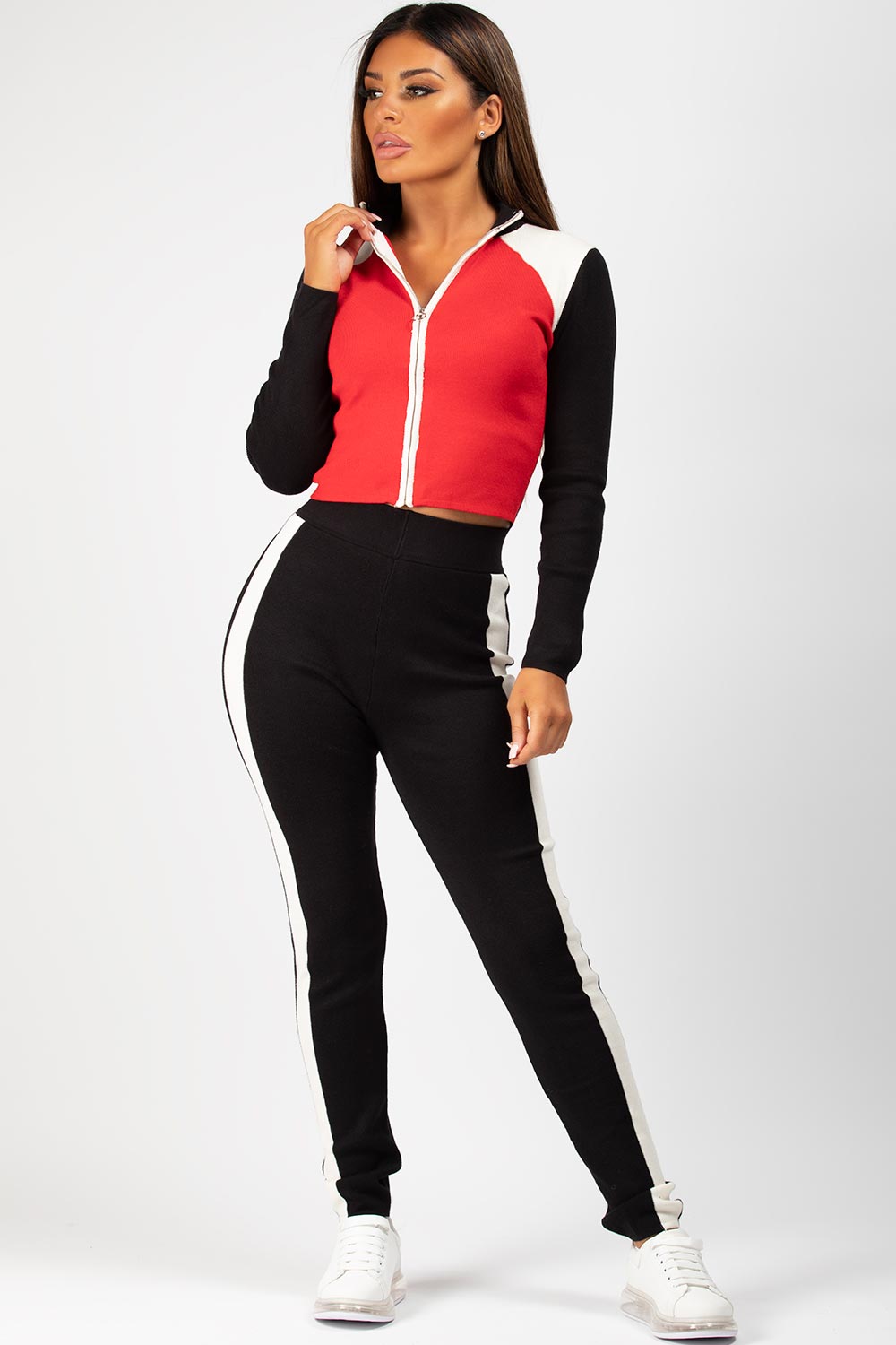 ribbed zip front lounge set