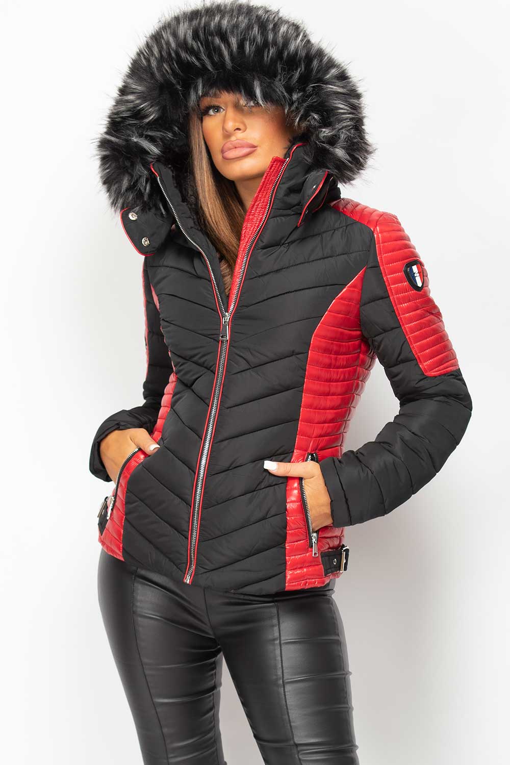 faux fur hooded puffer coat