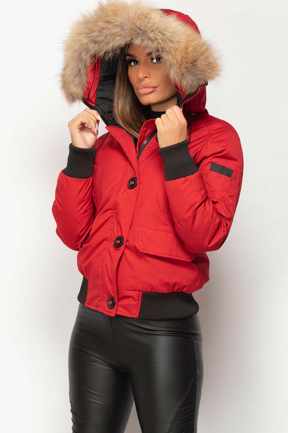 womens bomber jacket red