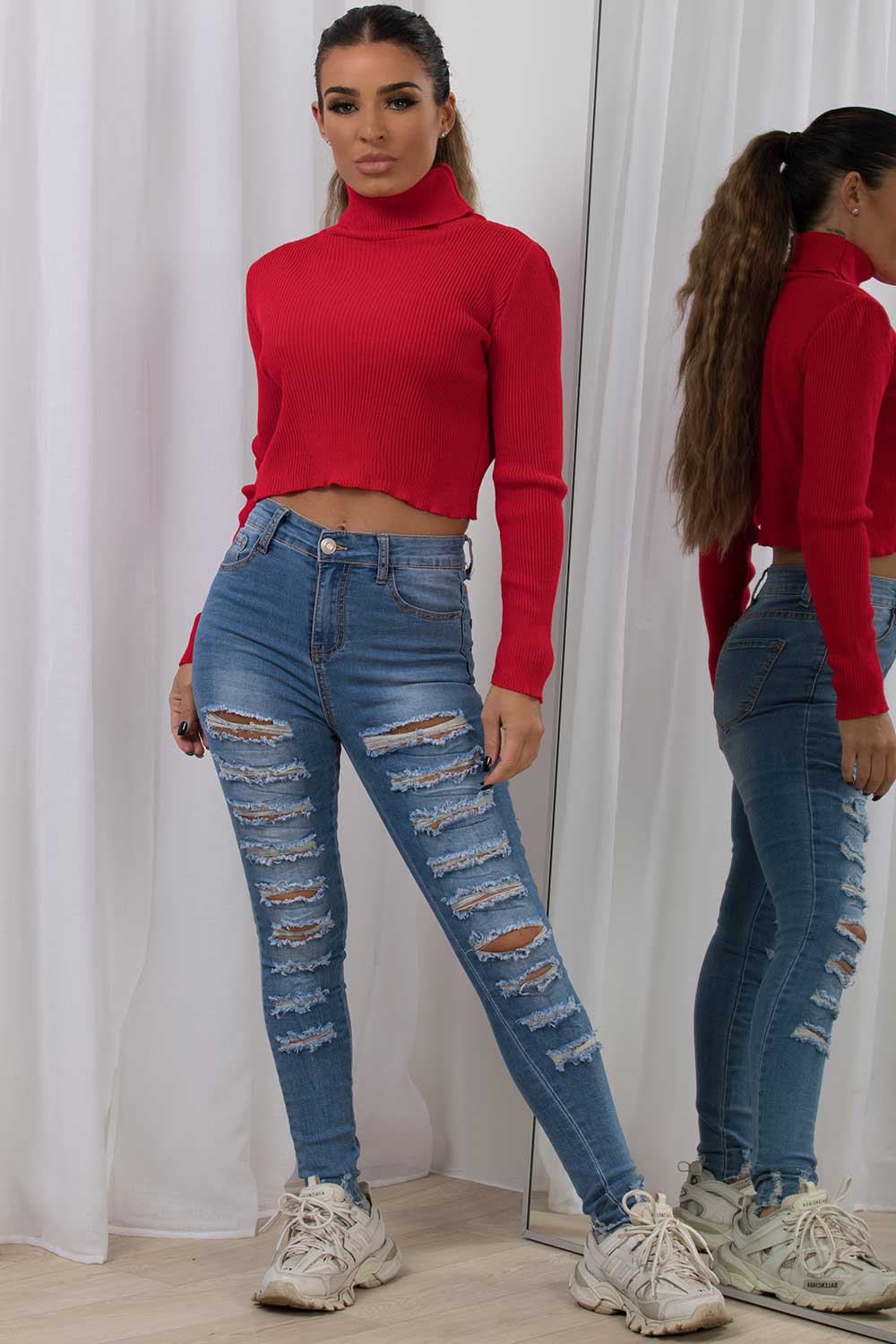 womens christmas jumper roll neck cropped