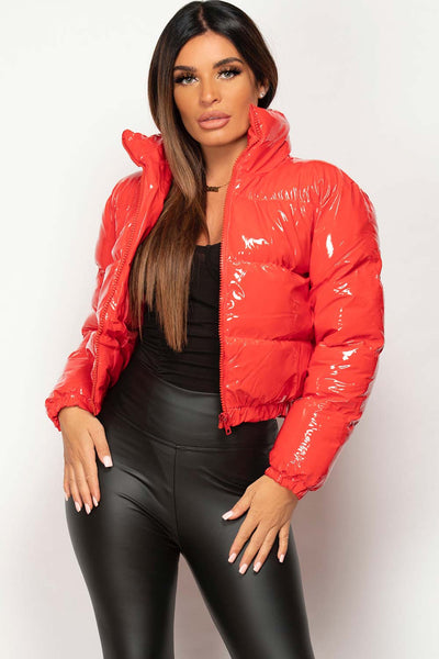 Crop Red Shiny Bubble Coat Winter Fashion: Padded Black Shiny