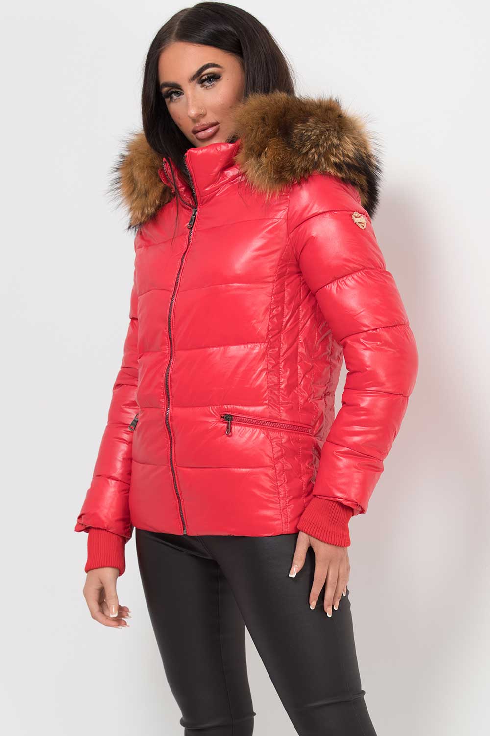 real fur hood puffer jacket red uk