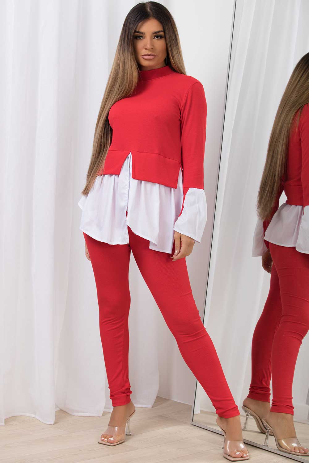 frill hem jumper shirt leggings co ord set