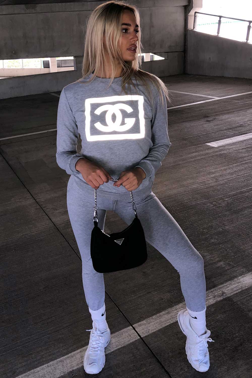 cg print grey tracksuit set womens