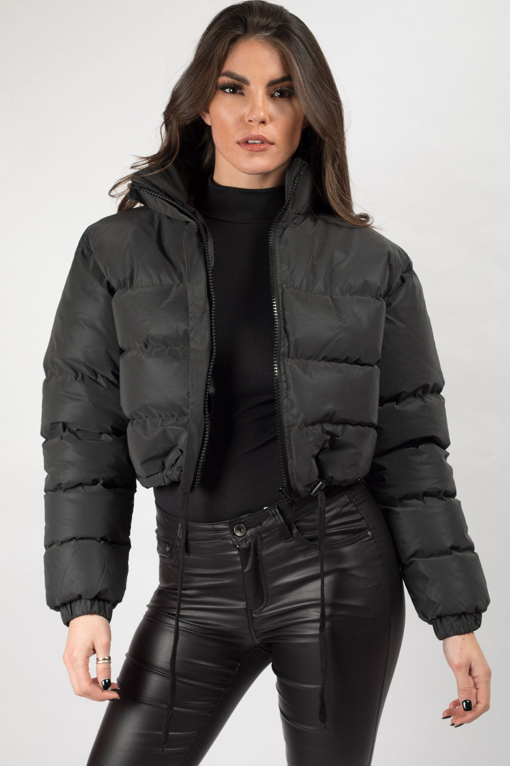 reflective cropped puffer padded jacket black