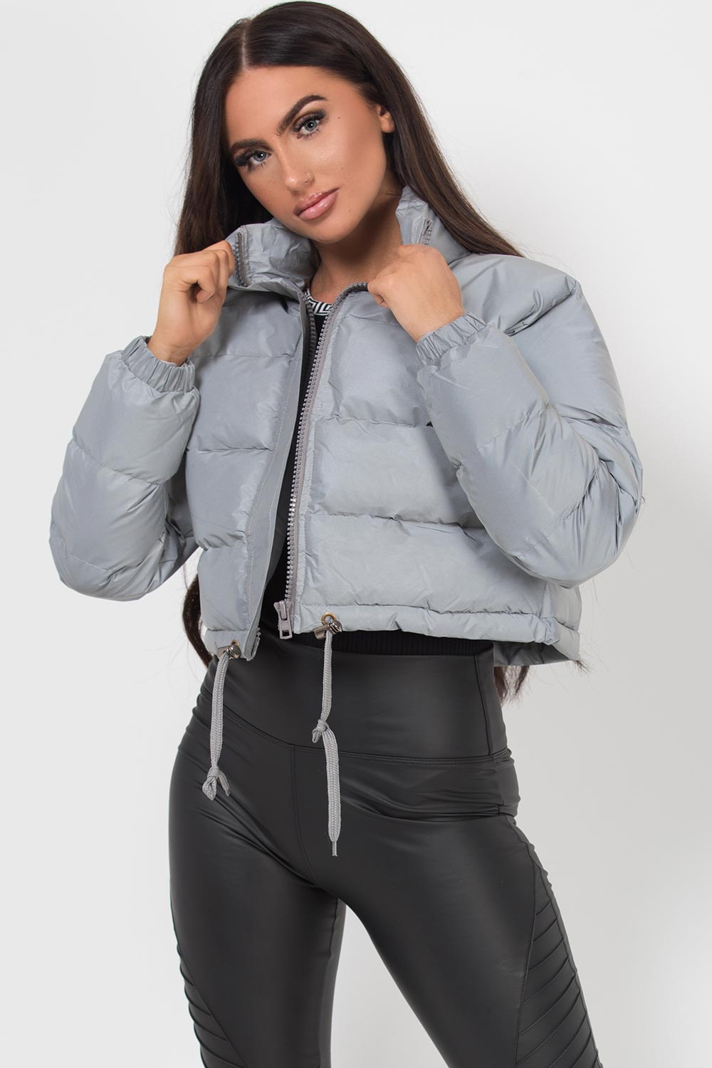 grey crop puffer jacket