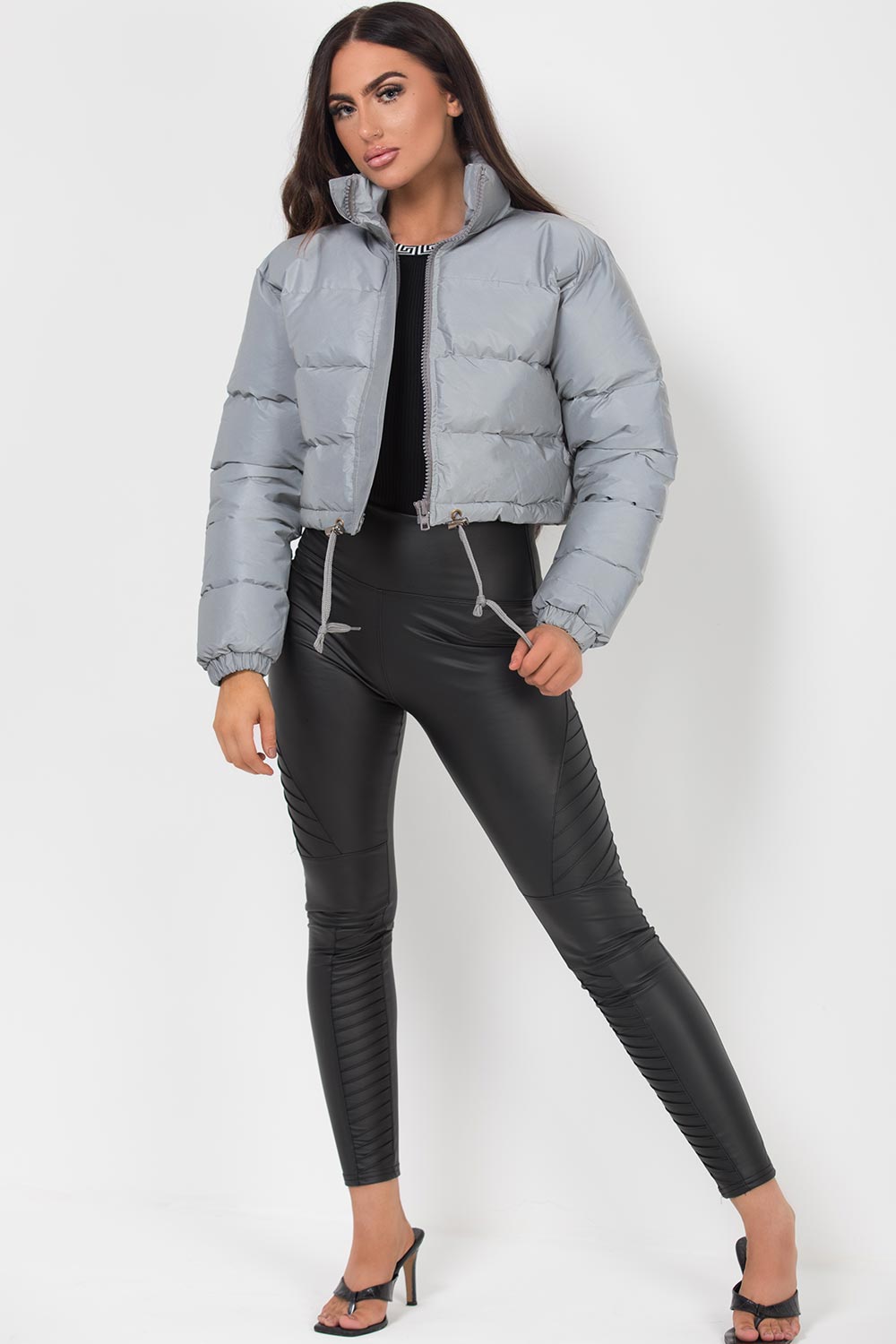 grey padded puffer cropped jacket