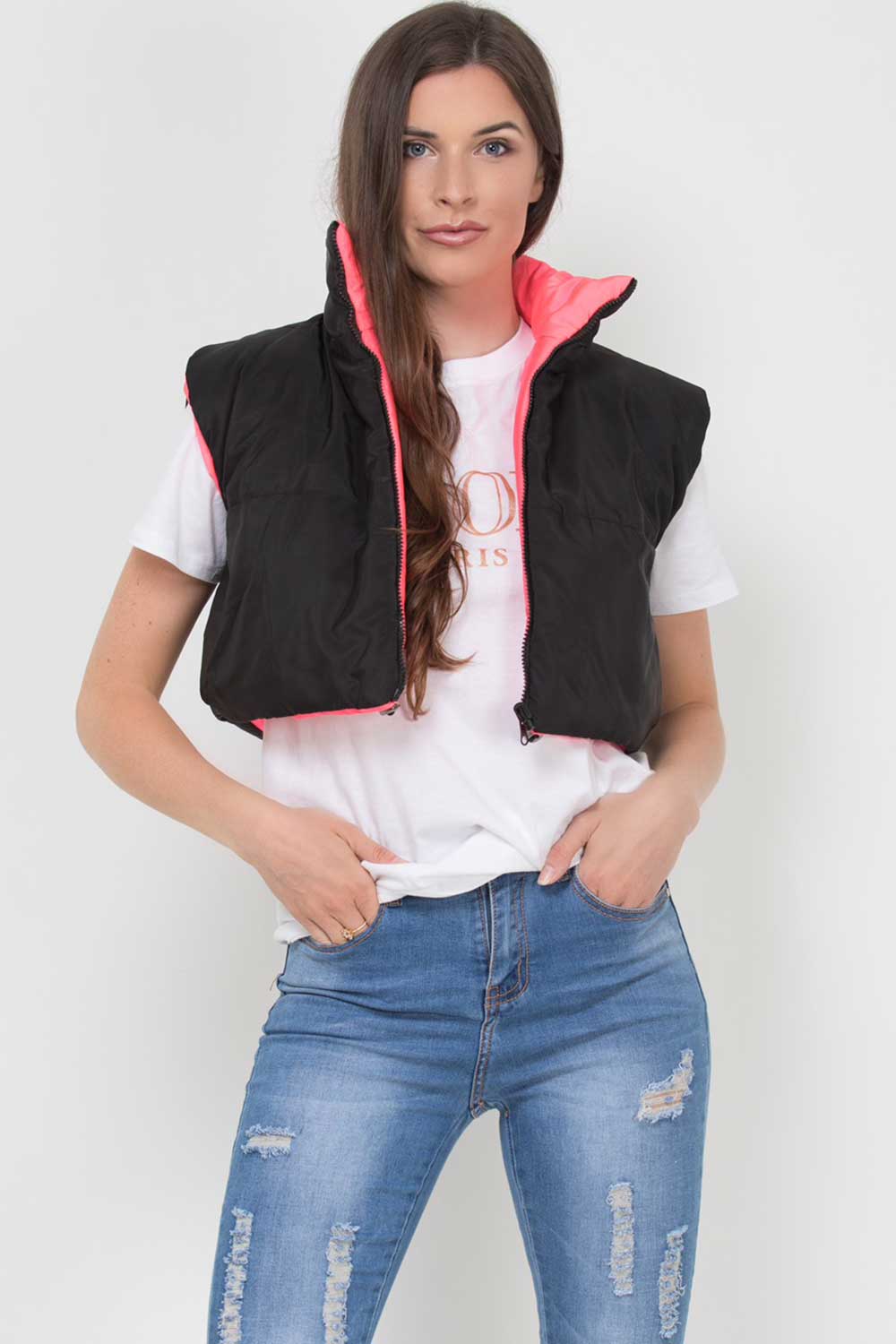 reversible crop gilet black