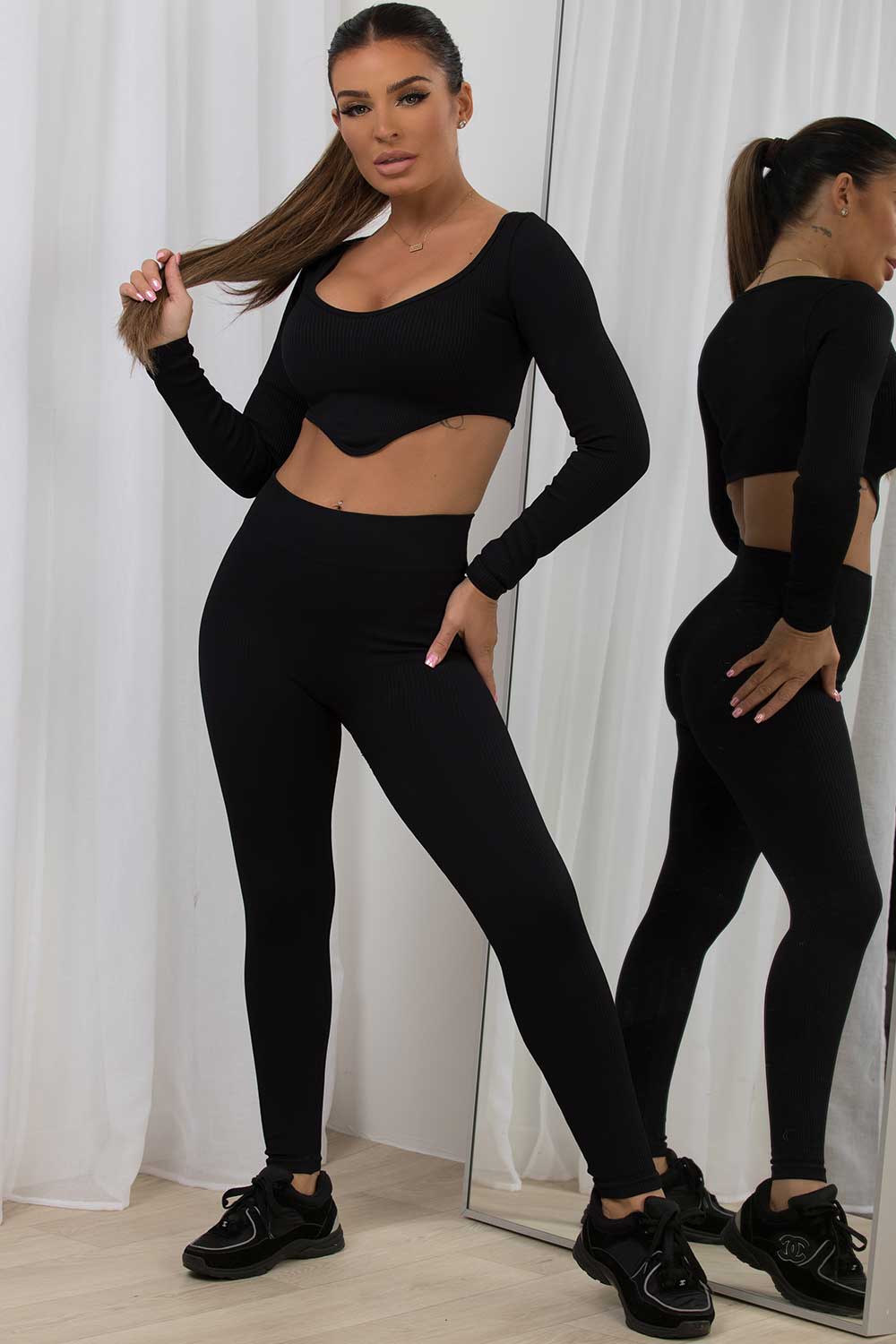 zara rib contour crop top and rib leggings lounge set womens