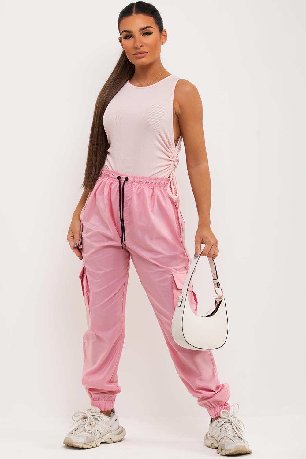 high leg ribbed bodysuit with side ruched detail