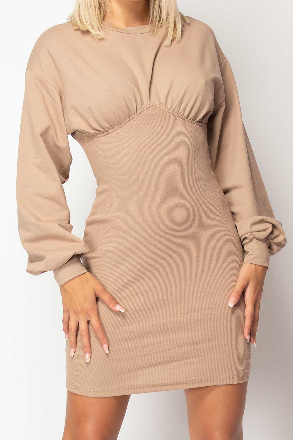 stone long sleeve bustier bodycon dress
