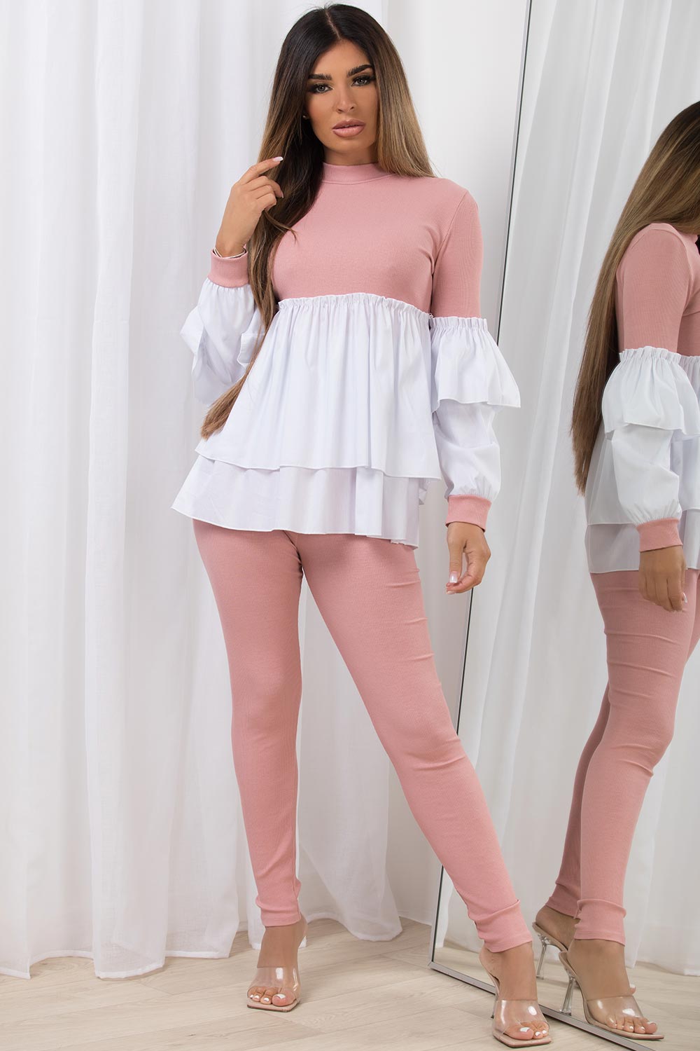 peplum frill jumper shirt and leggings co ord set