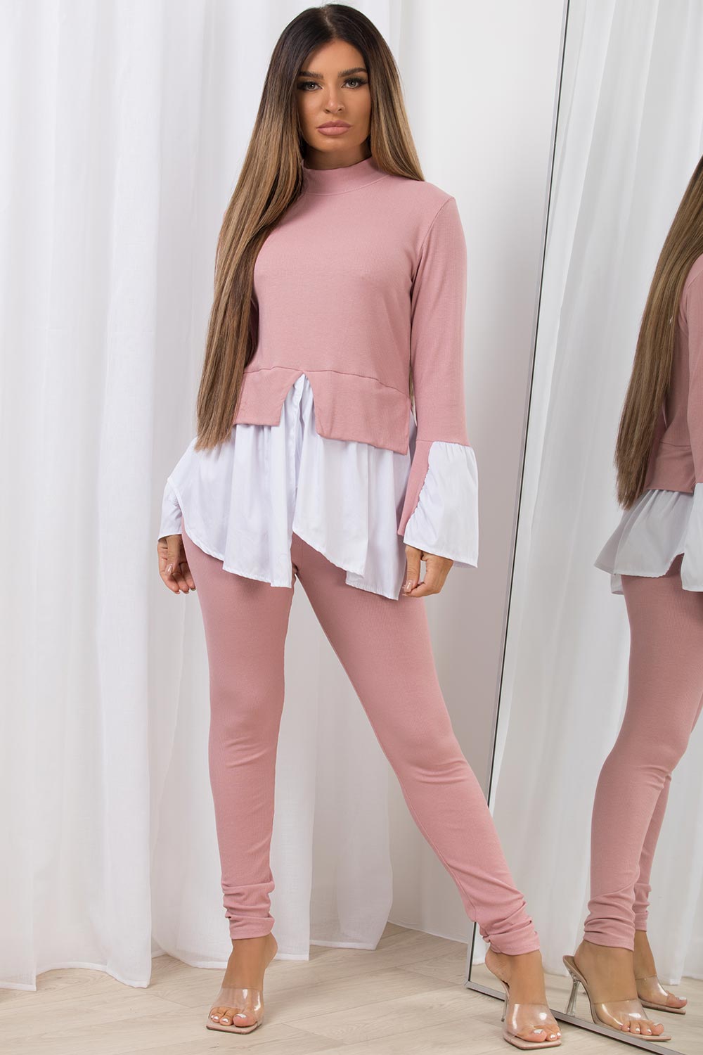 frill hem jumper shirt co ord set