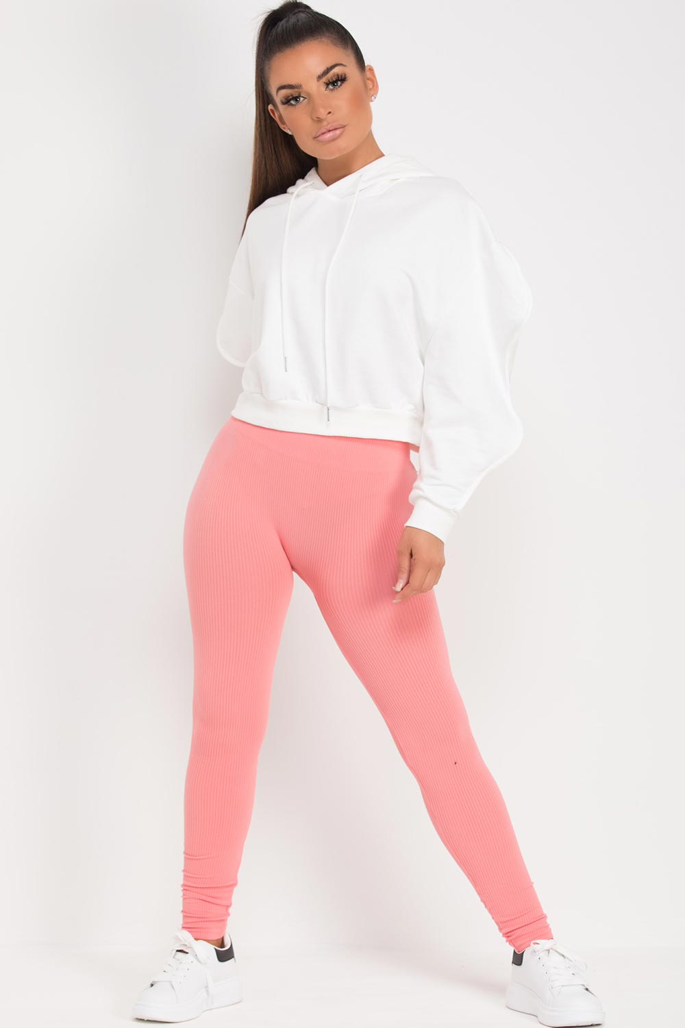ribbed seamless high waisted gym leggings coral