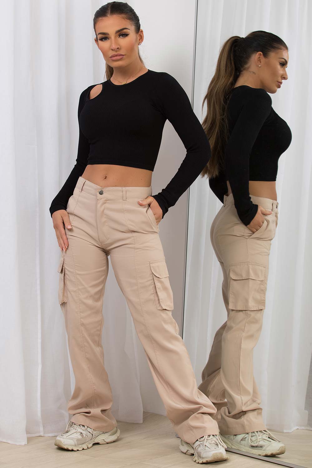 long sleeve ribbed crop top black