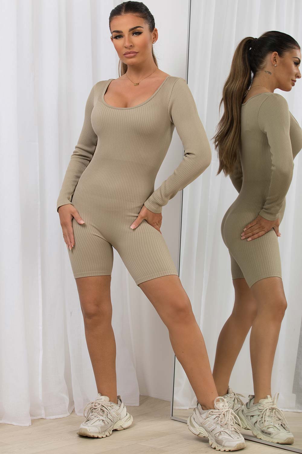 long sleeve ribbed unitard playsuit seamless