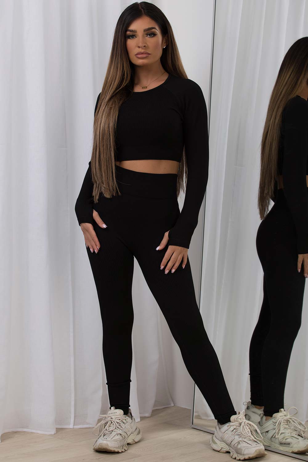 womens black gym set loungewear