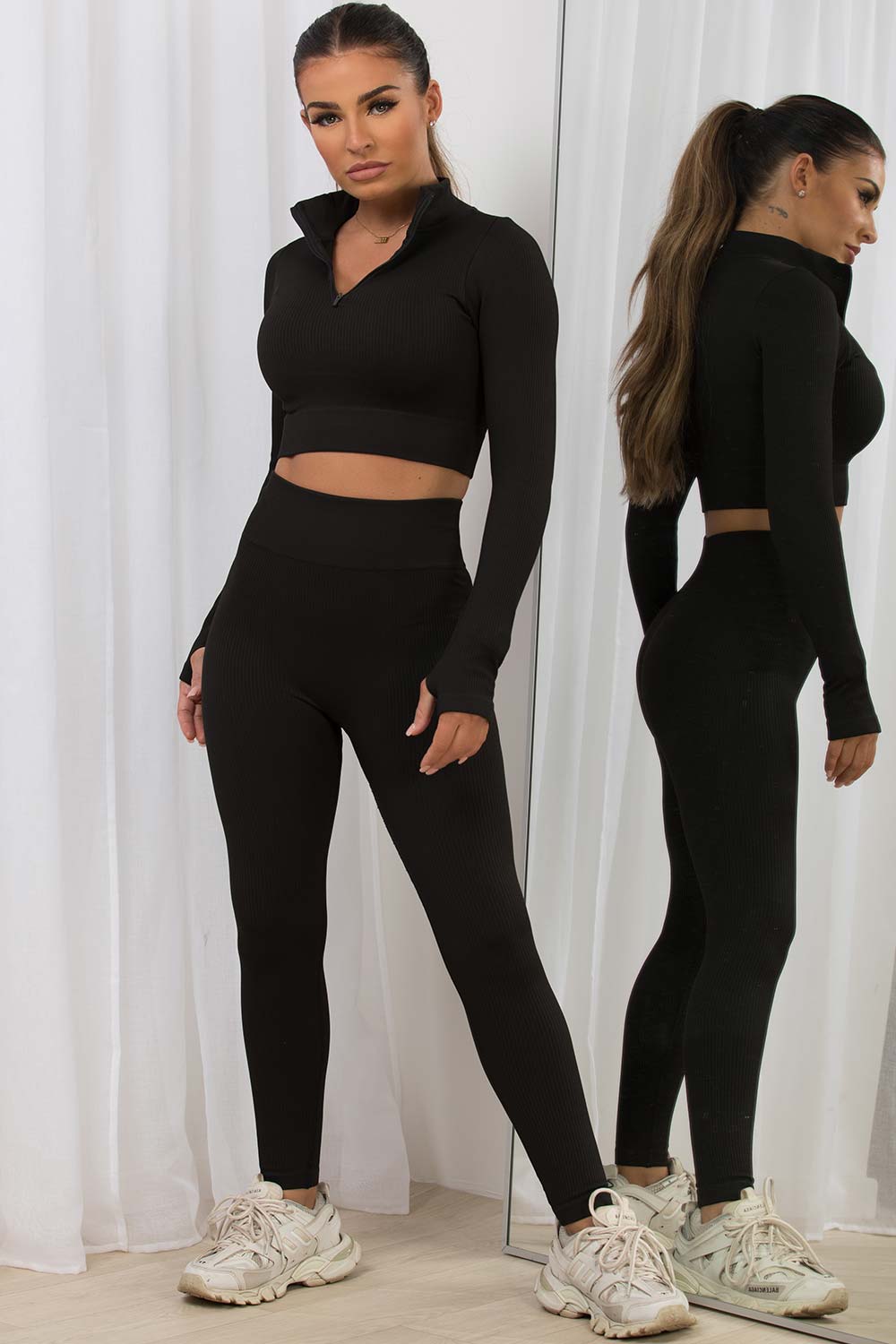 ribbed lounge set black styledup fashion