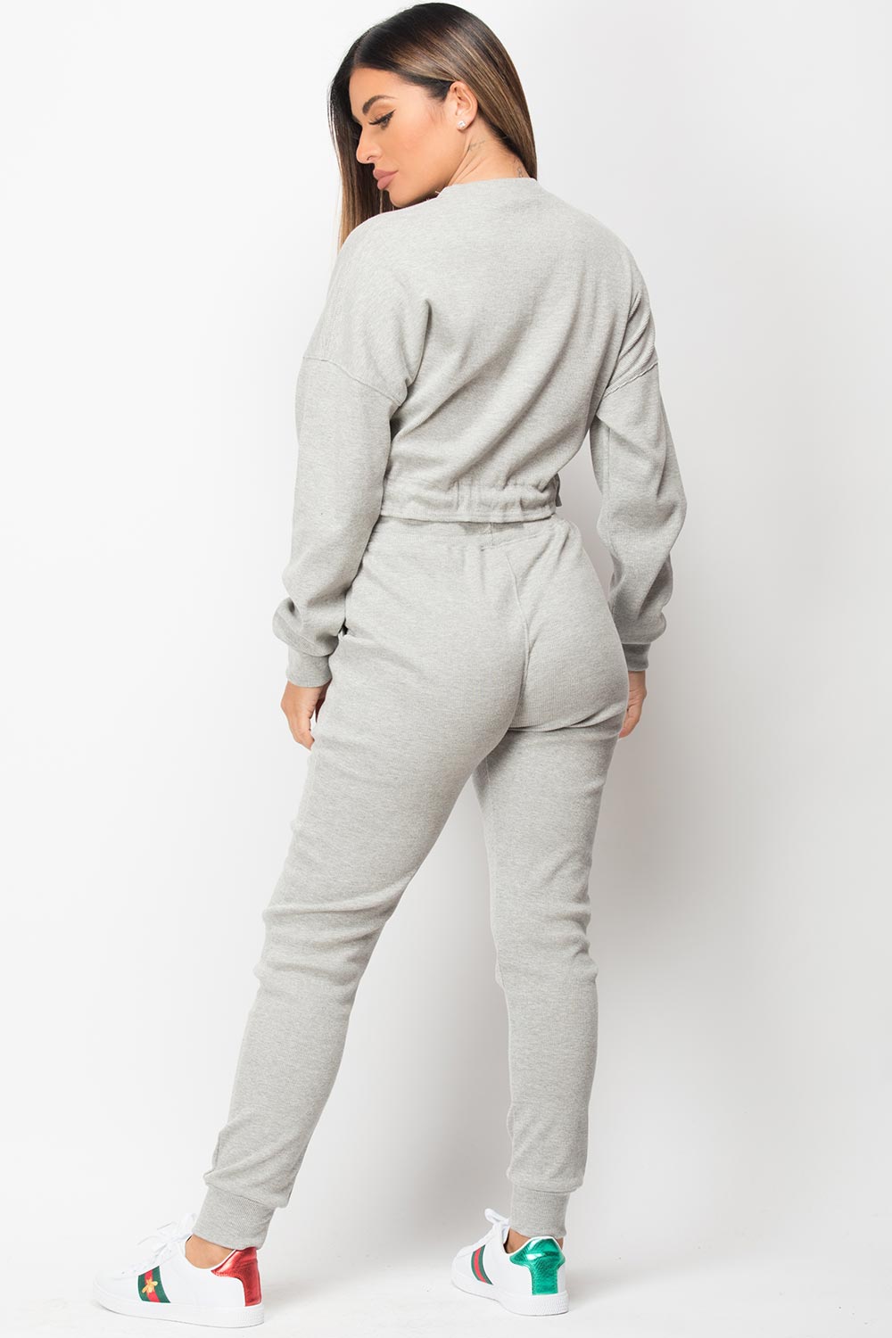 grey ribbed loungewear set grey