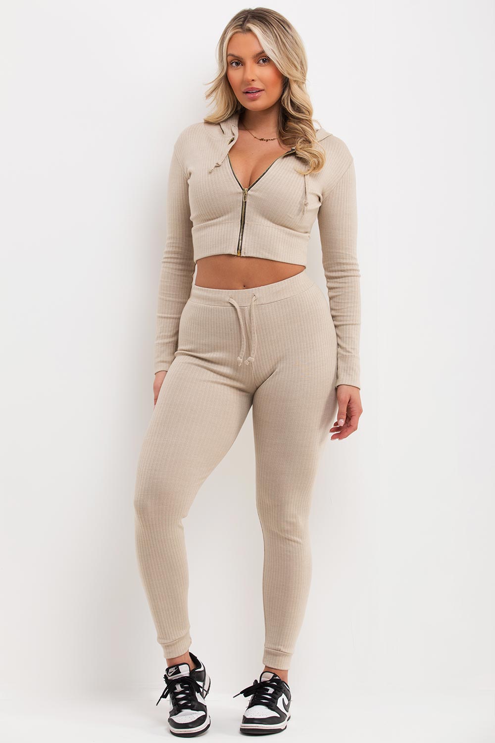 womens hooded zipper and leggings co ord set