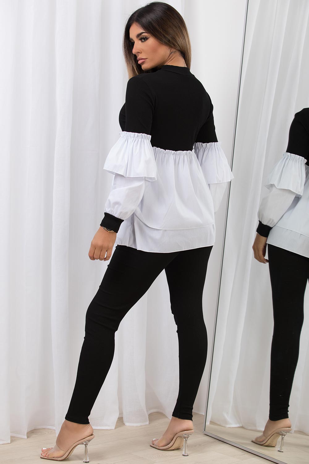 jumper shirt with peplum frill hem and leggings co ord set