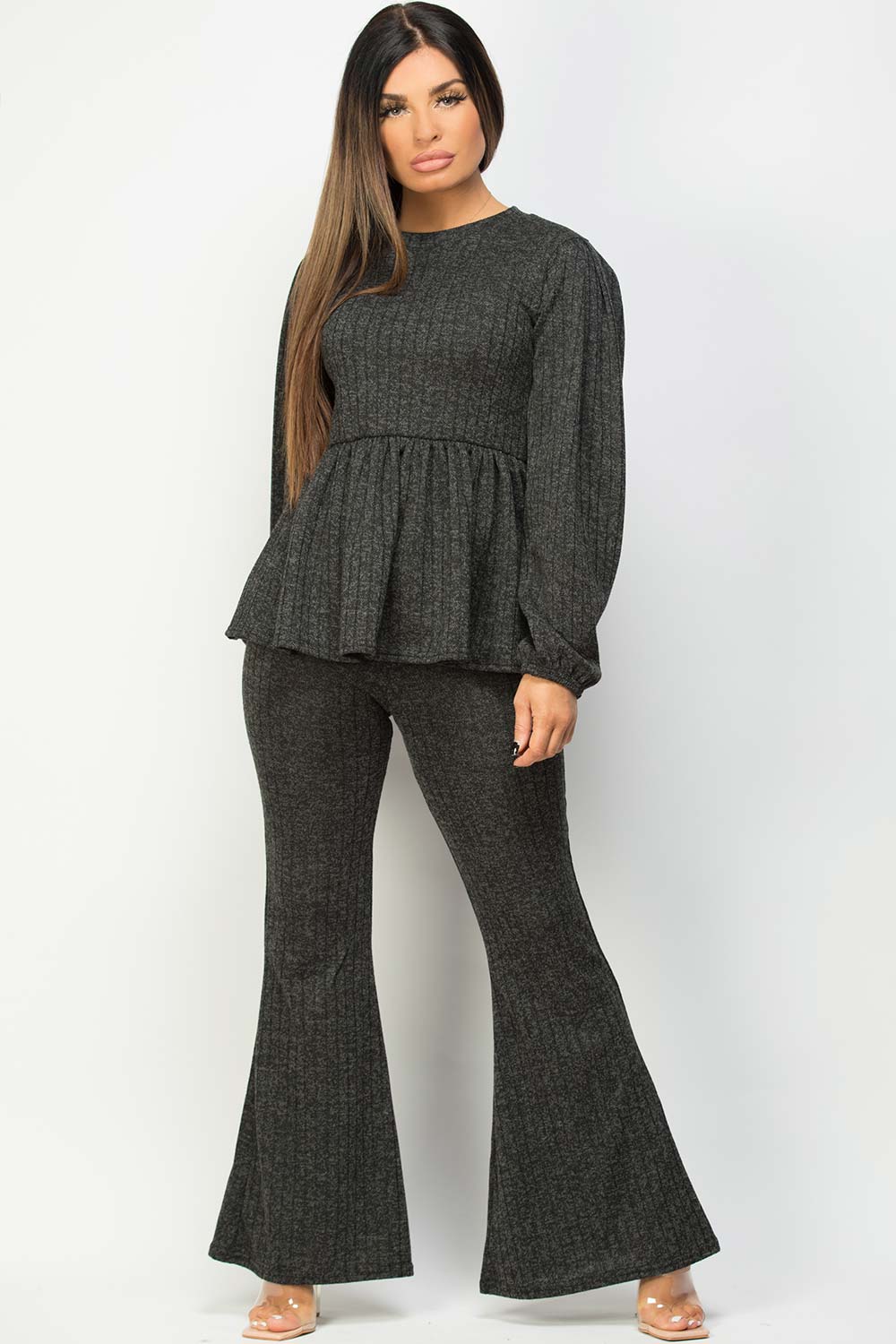 peplum top and wide leg trousers co ord set