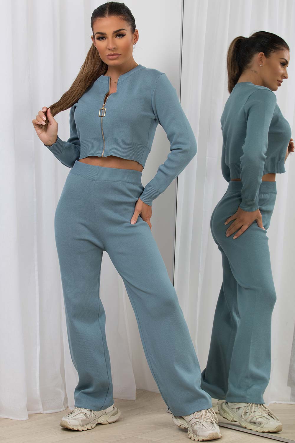 ribbed loungewear co ord set blue