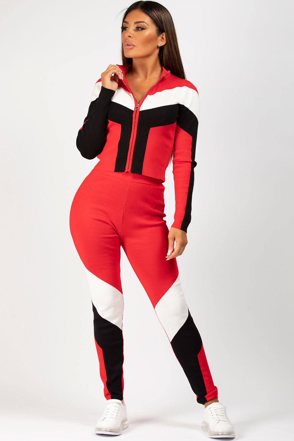 red ribbed loungewear set