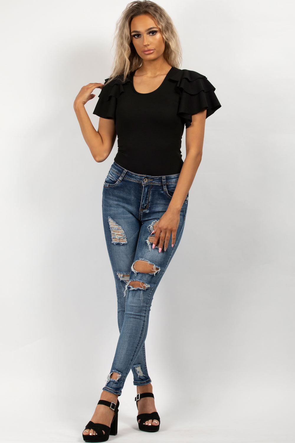 Distressed Mid Wash Blue Skinny Jeans