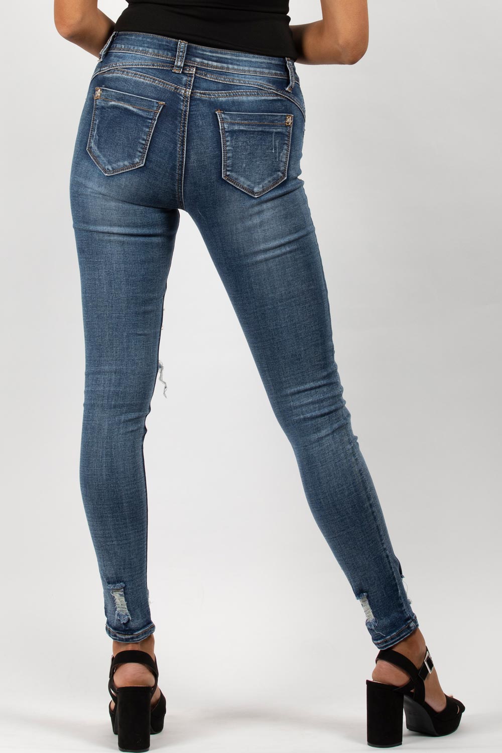 Distressed Mid Wash Blue Skinny Jeans