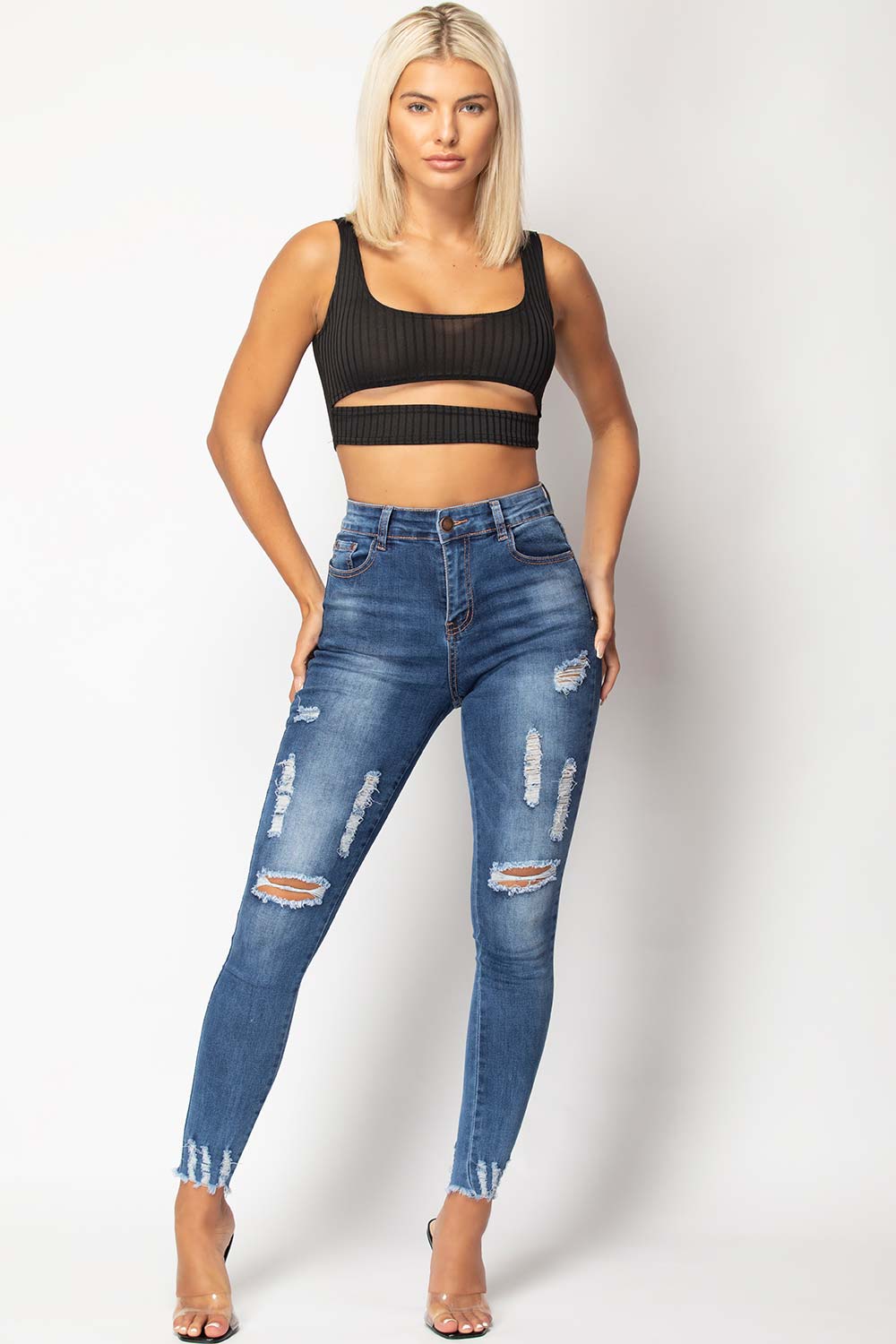 front cut out ribbed crop top
