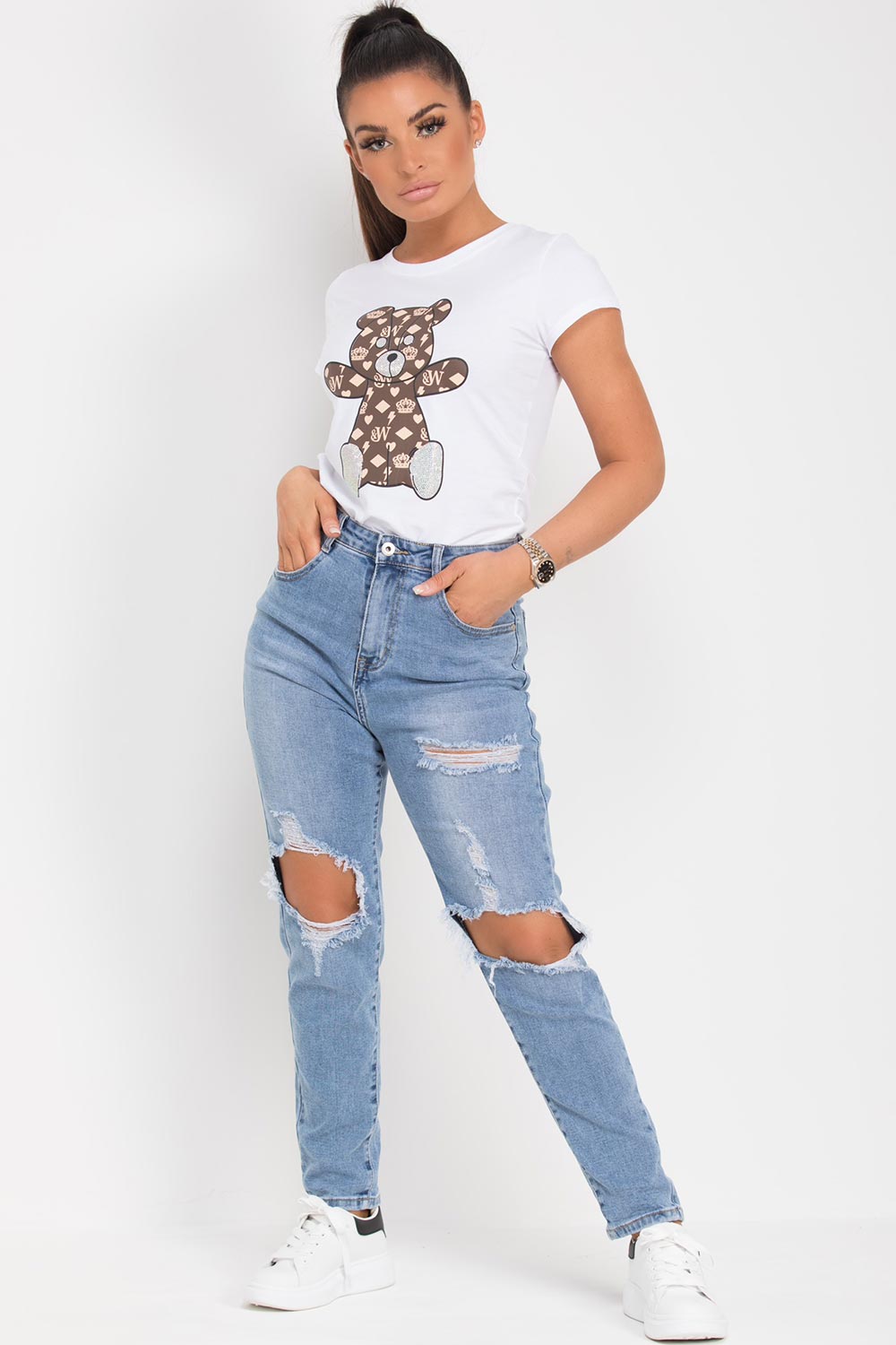 distressed mom jeans light wash