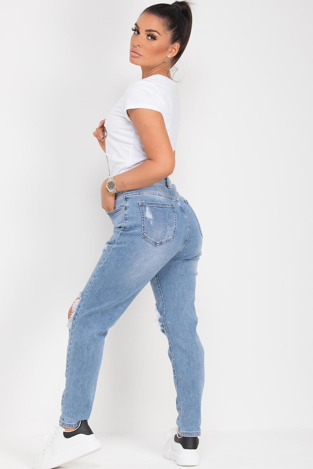 high waisted ripped mom jeans