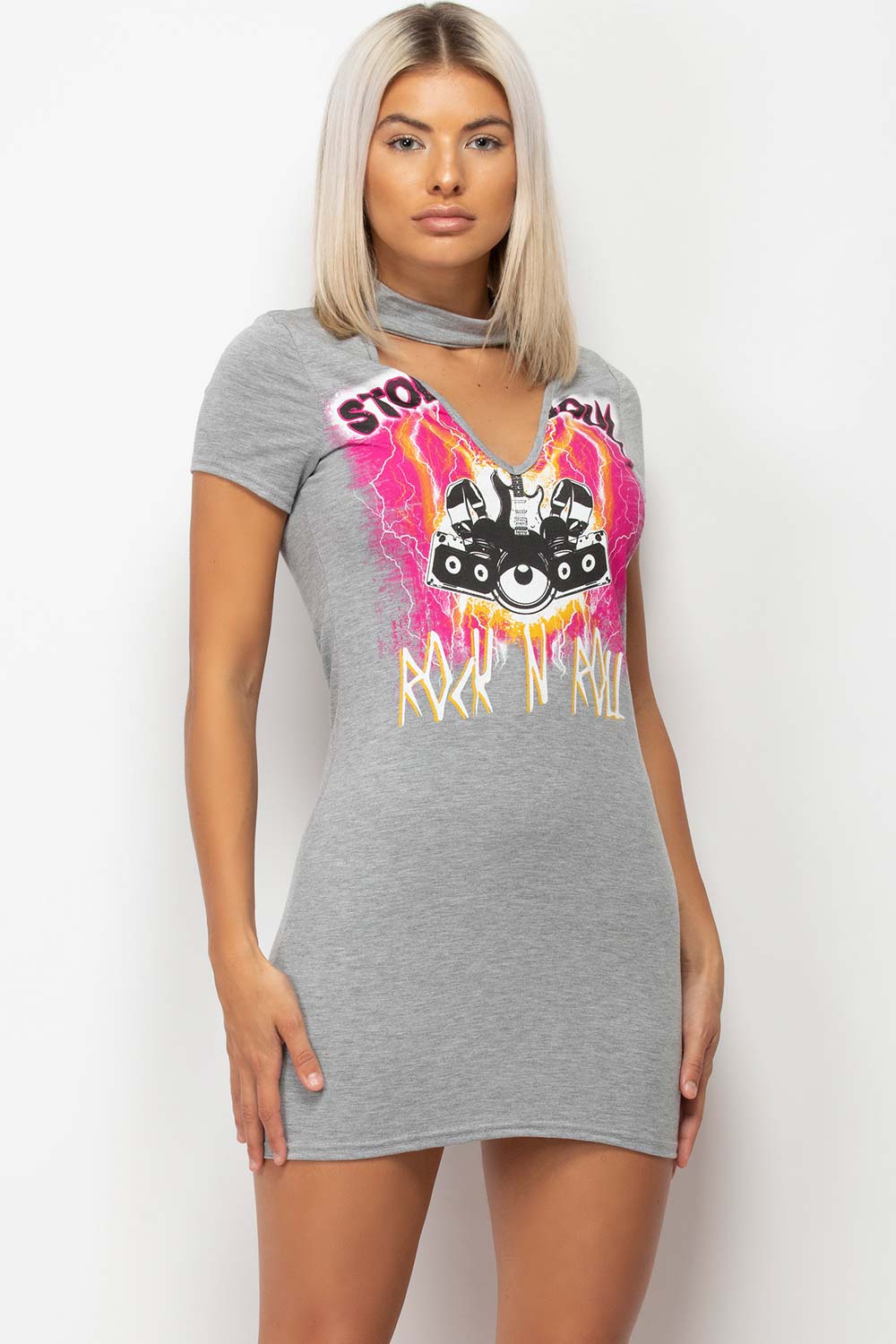 rock and roll t shirt dress grey