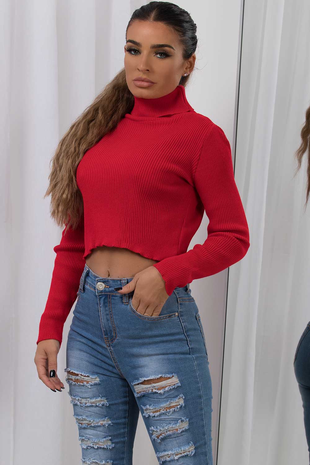 roll neck knitted christmas jumper womens