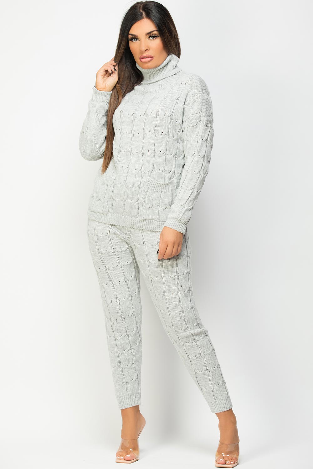 knitted lounge set grey womens