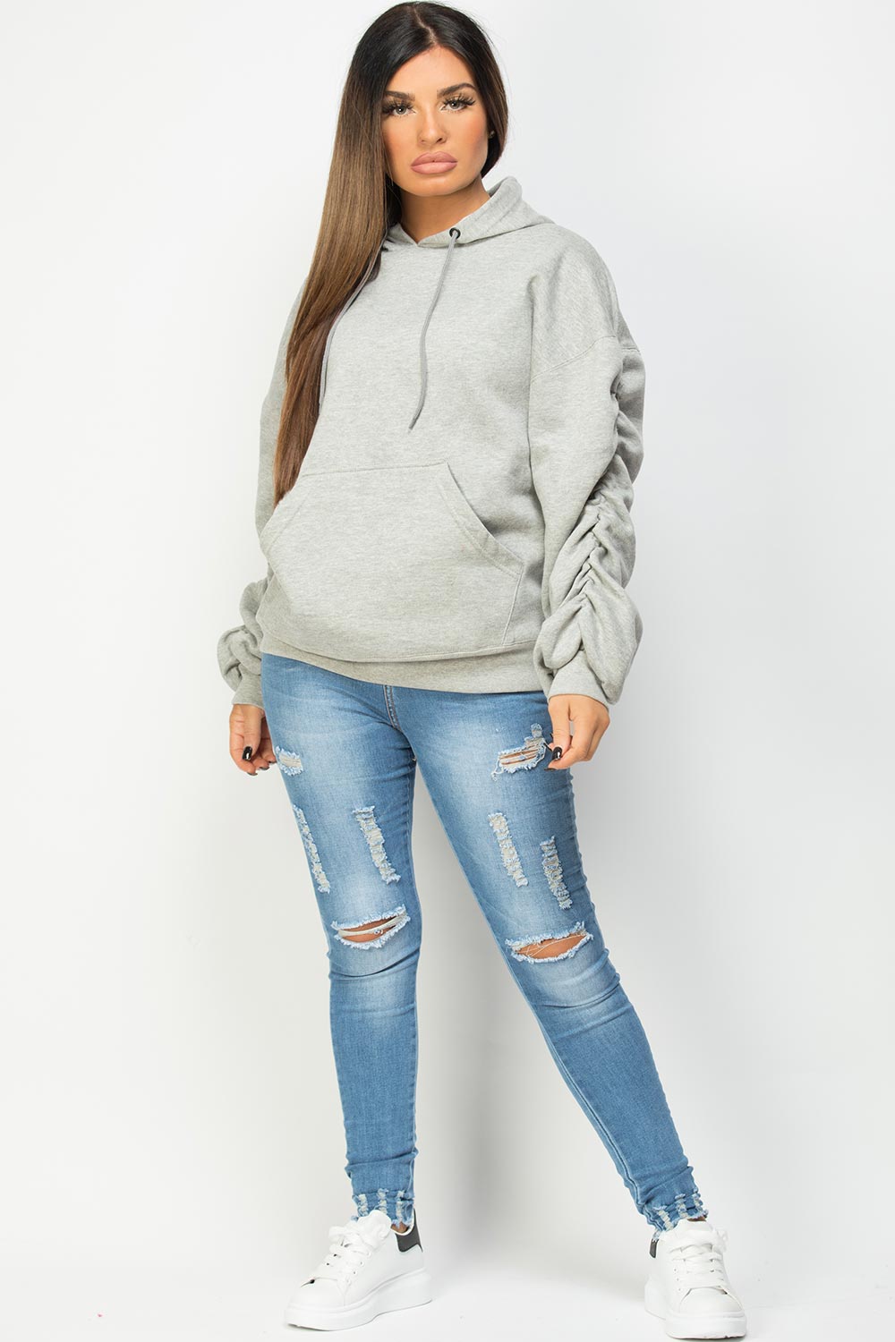 ruched sleeve oversized hoodie