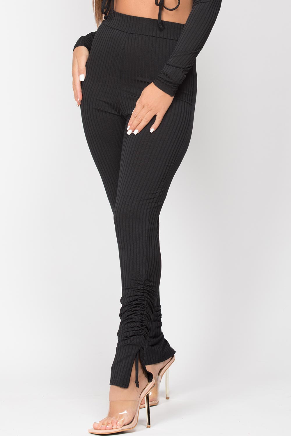black ruched bottom loungewear set