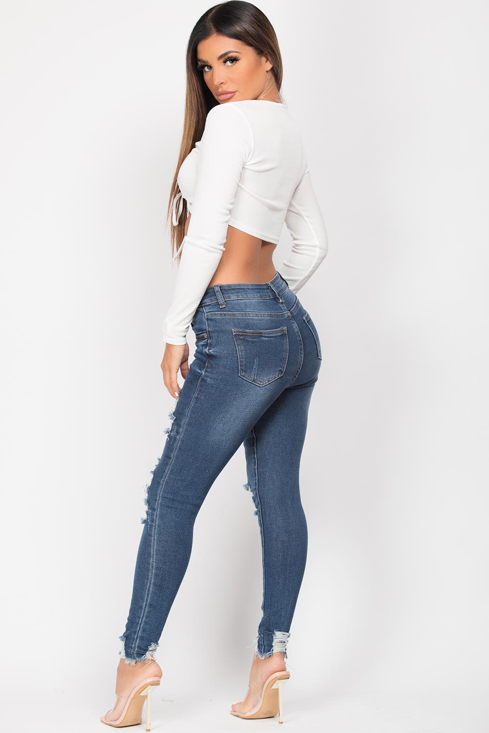 white ruched front ribbed top