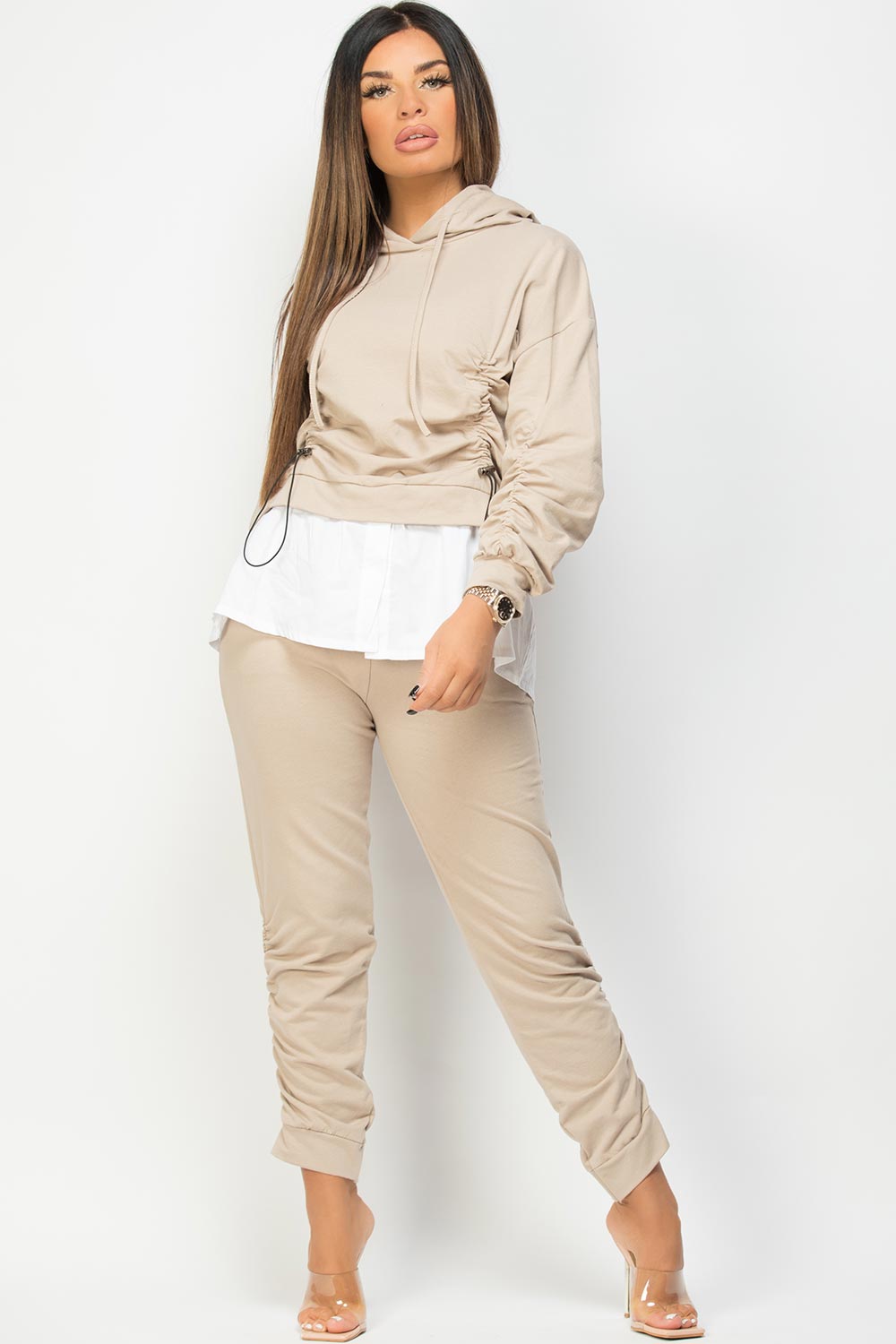 womens loungewear set beige