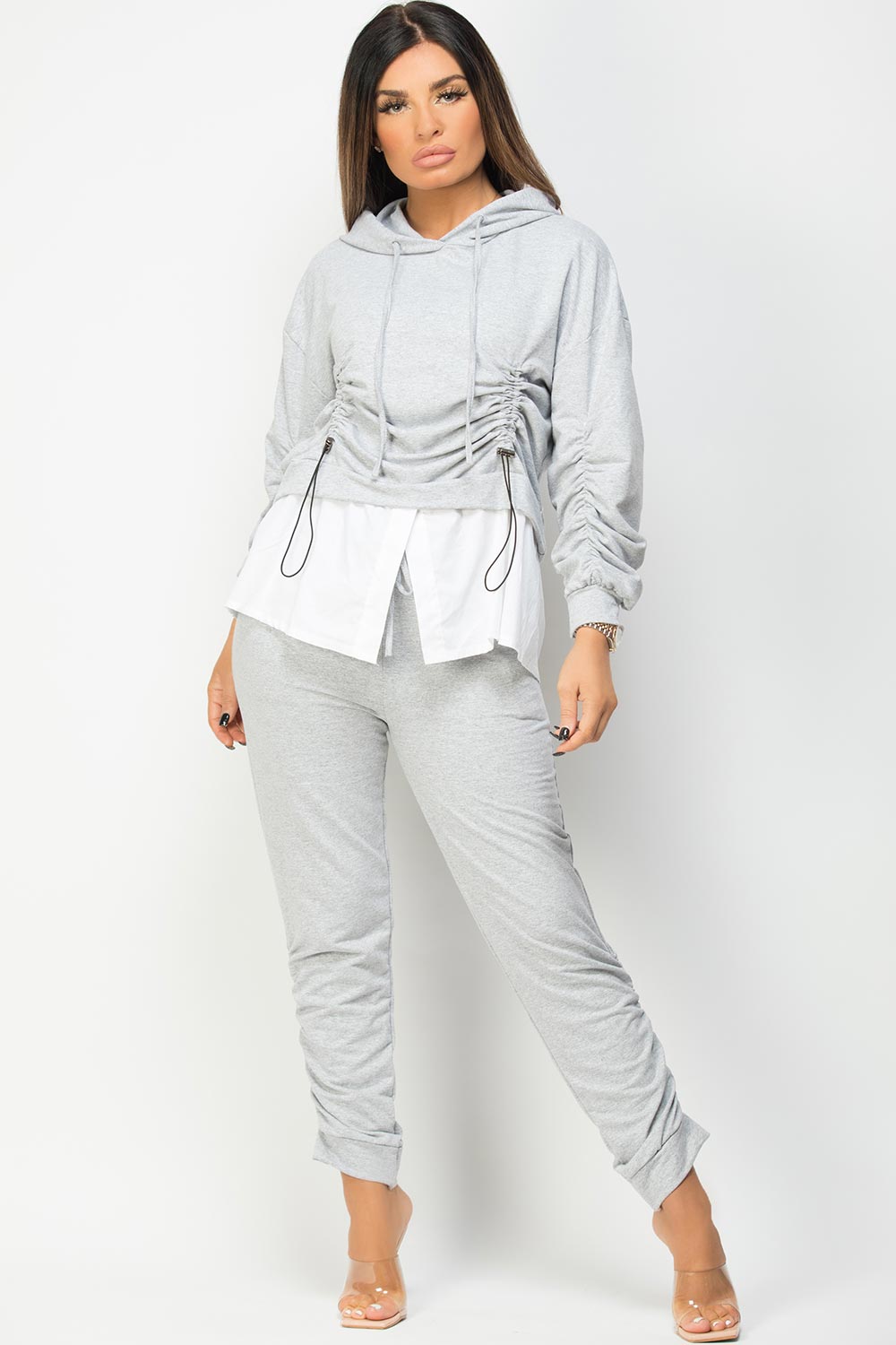 hooded ruched front loungewear set