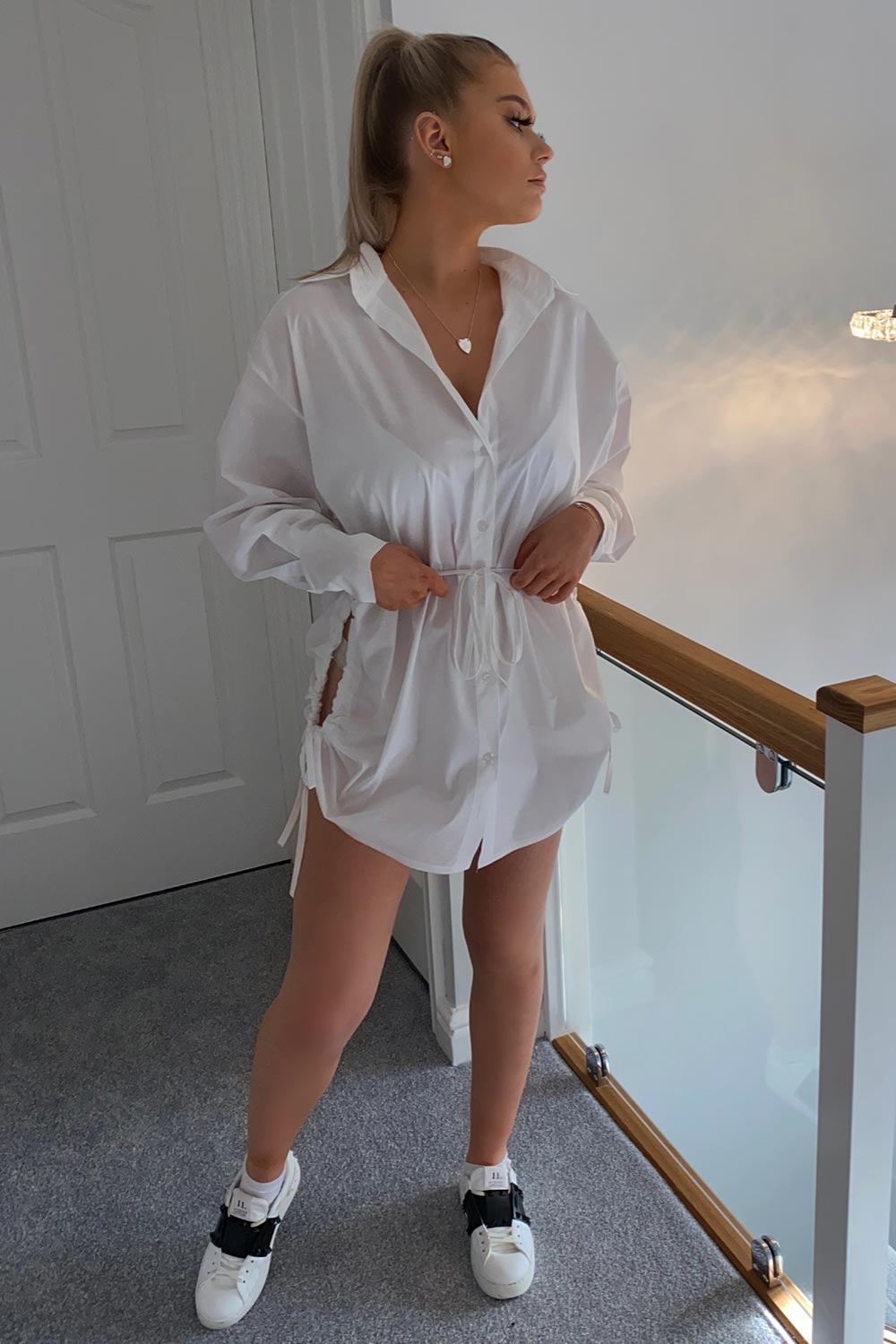 white ruched side shirt womens