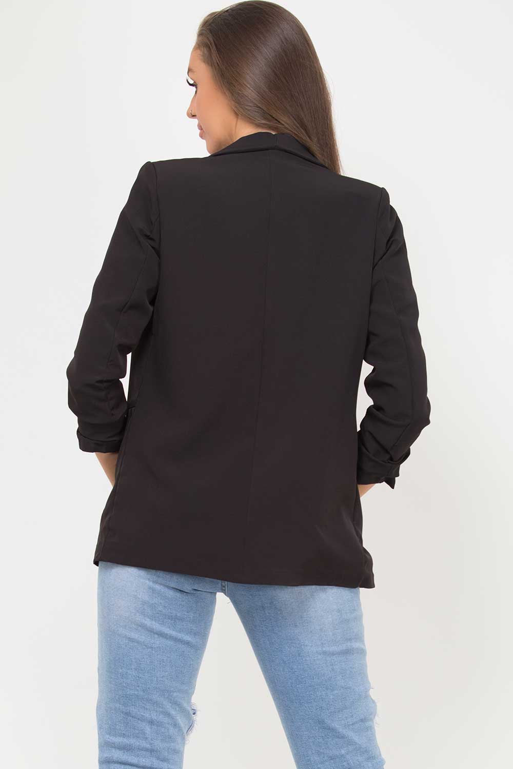 ruched sleeve blazer black