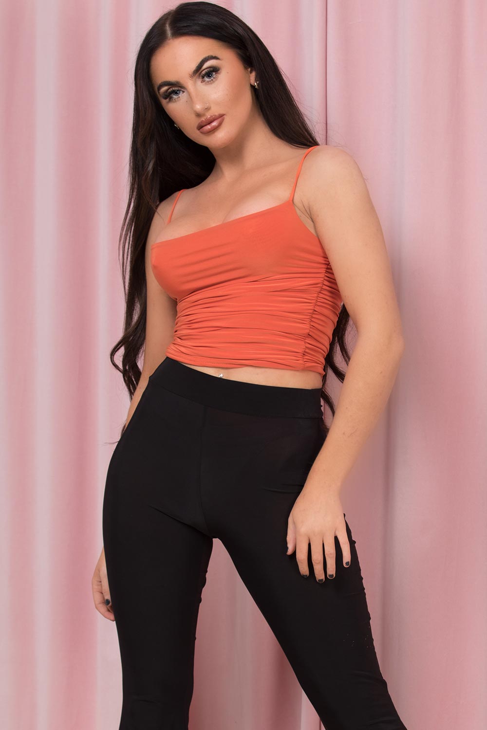 spaghetti strap slinky ruched top