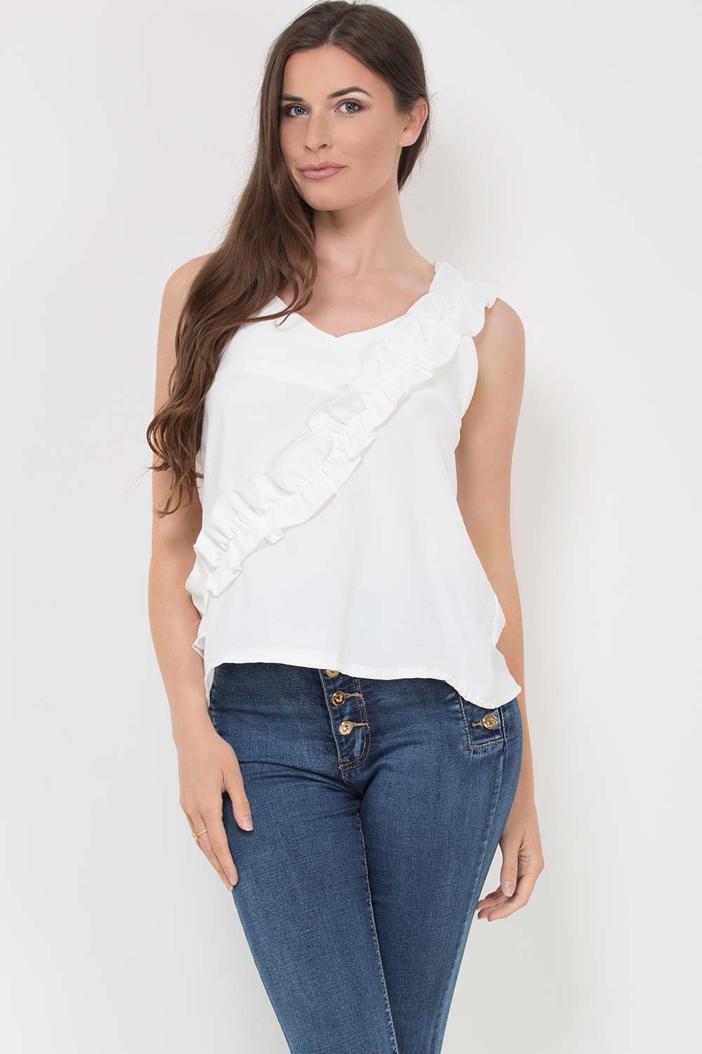 ruffle strap vest top white
